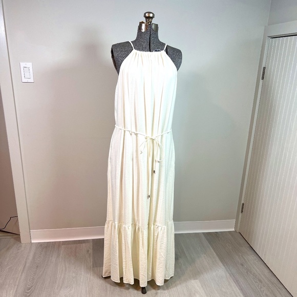 NWT Women's INC Cream Maxi Halter Dress Size 16 - Picture 1 of 12